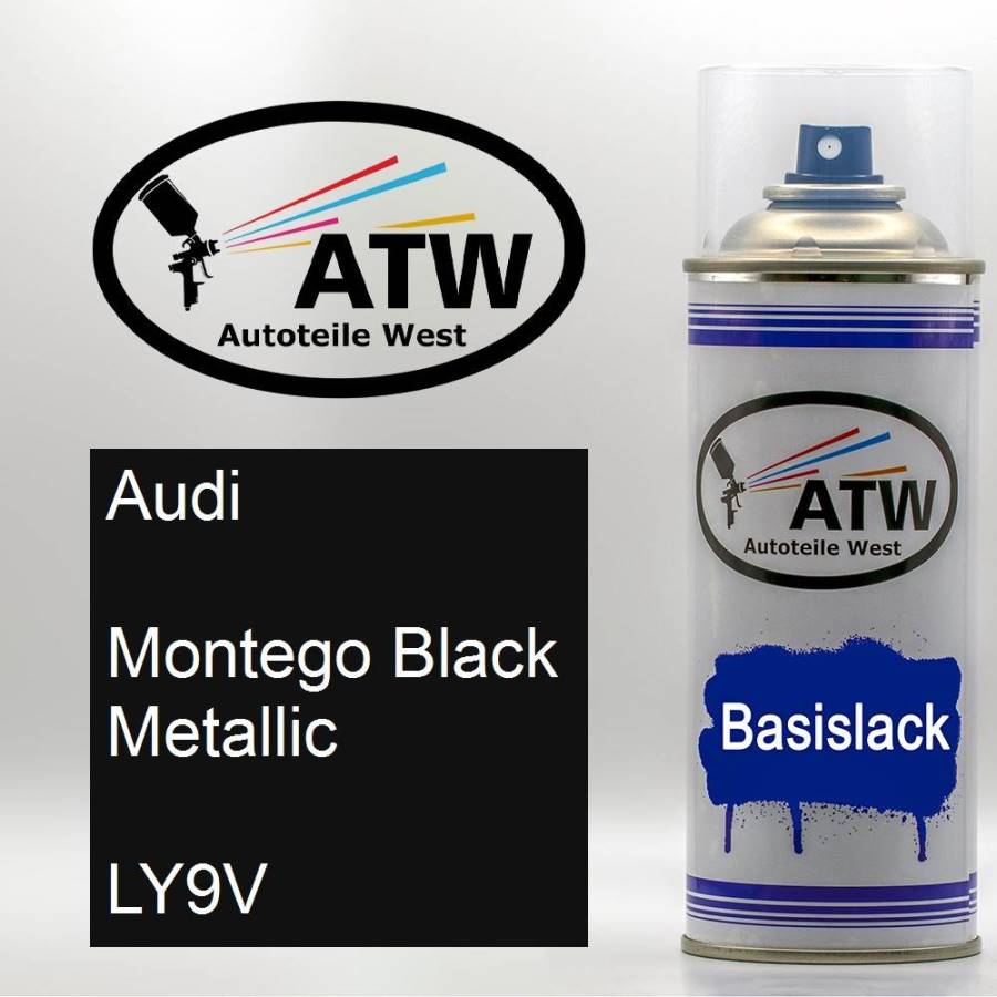 Audi, Montego Black Metallic, LY9V: 400ml Sprühdose, von ATW Autoteile West.